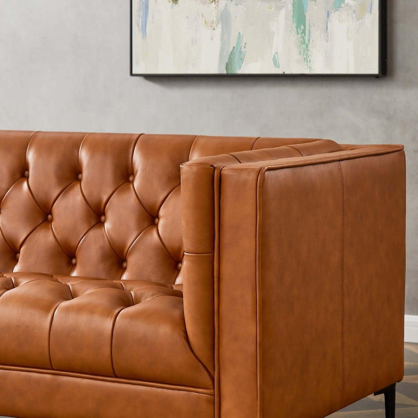 Evelyn 88" Cognac Leather Luxury Chesterfield Sofa