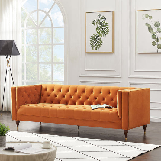 Evelyn 88" Orange Luxury Chesterfield Sofa