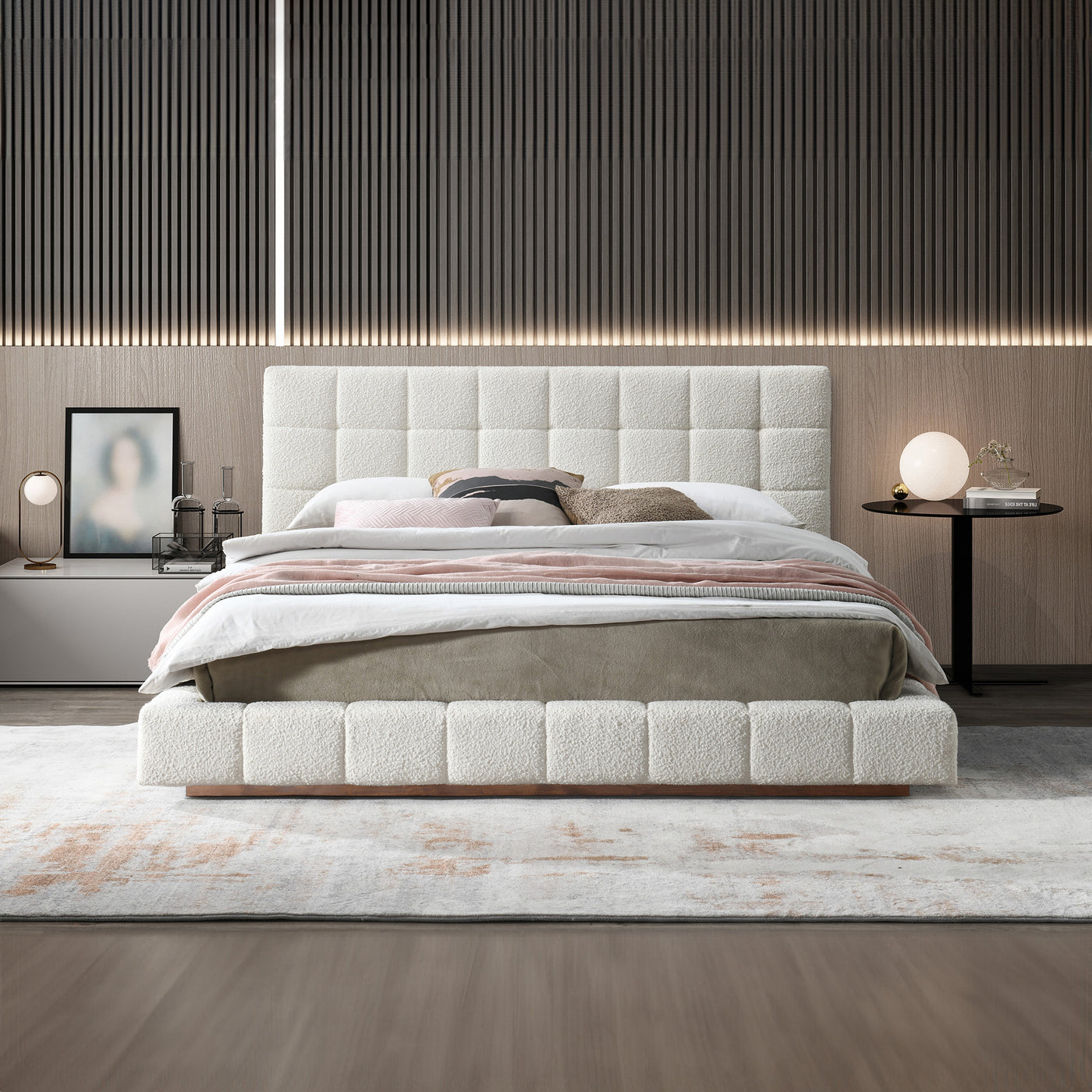 Hudson Ivory Boucle King Bed