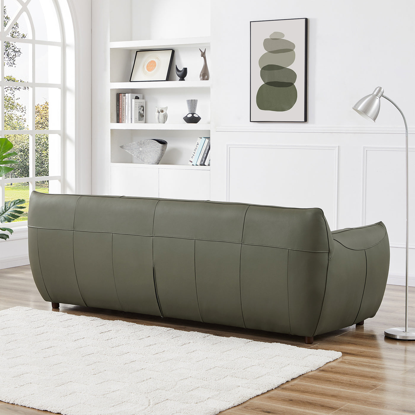 Hughes 88"Olive Green Leather Sofa