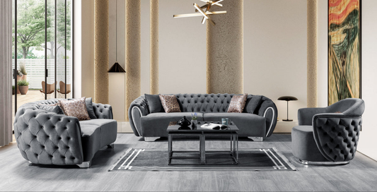 Victoria Gray Velvet Living Room Set