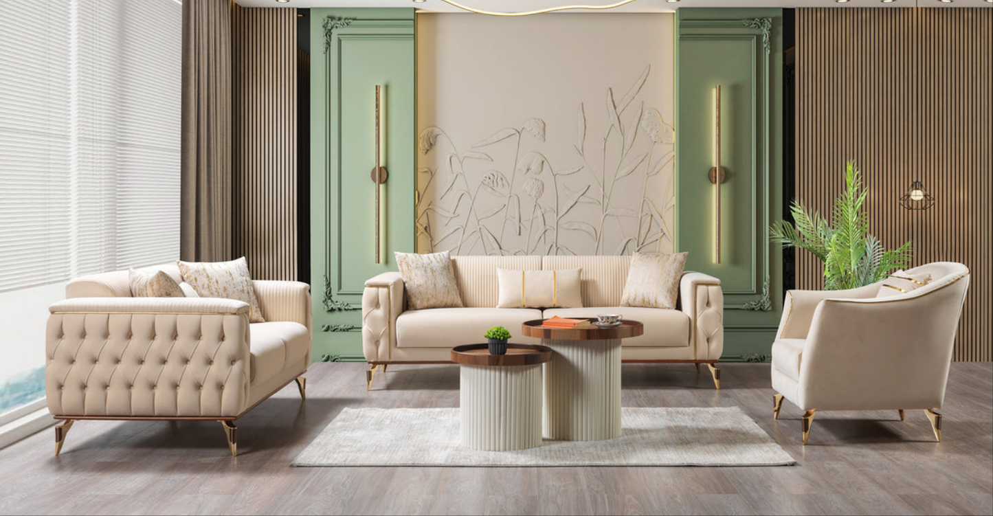 Belinda Ivory Velvet Living Room Set