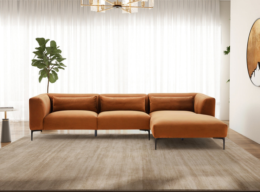 Laley Right-Facing L-Shaped Velvet Sectional in Burnt Orange