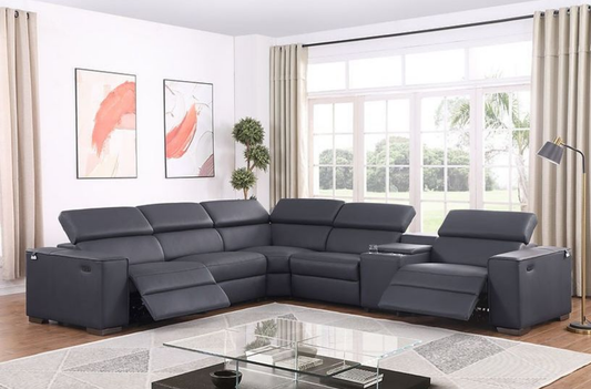 Picasso Dark Grey 2-POWER  Leather Match 6pc Sectional  MI631