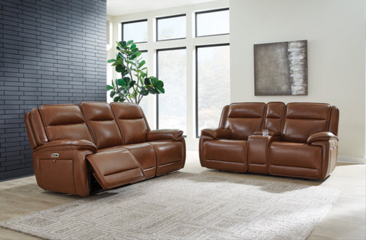Healy Pier Chocolate Power Reclining Sofa and Loveseat U11204