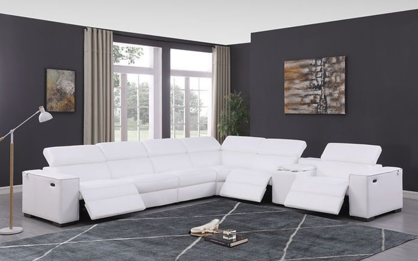 Picasso White 3-POWER  Leather Match 7pc Sectional  MI631