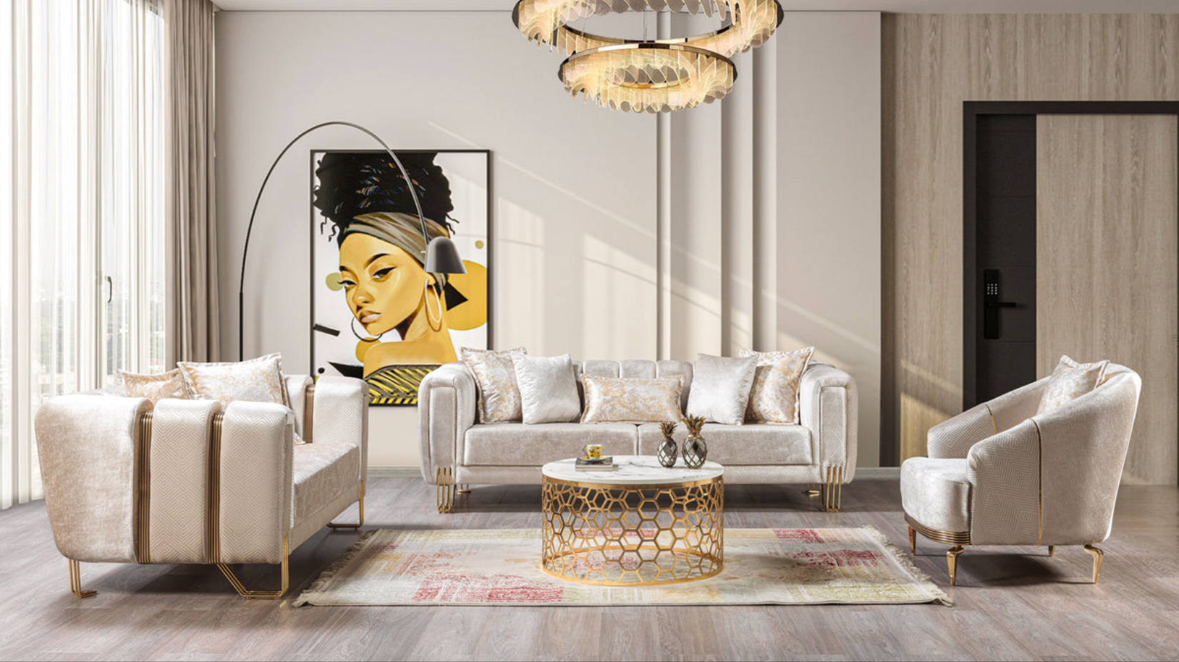 Santana Ivory Velvet Living Room Set – Harwin Furniture
