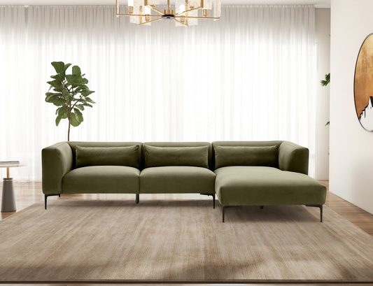 Laley Right-Facing L-Shaped Velvet Sectional in Green