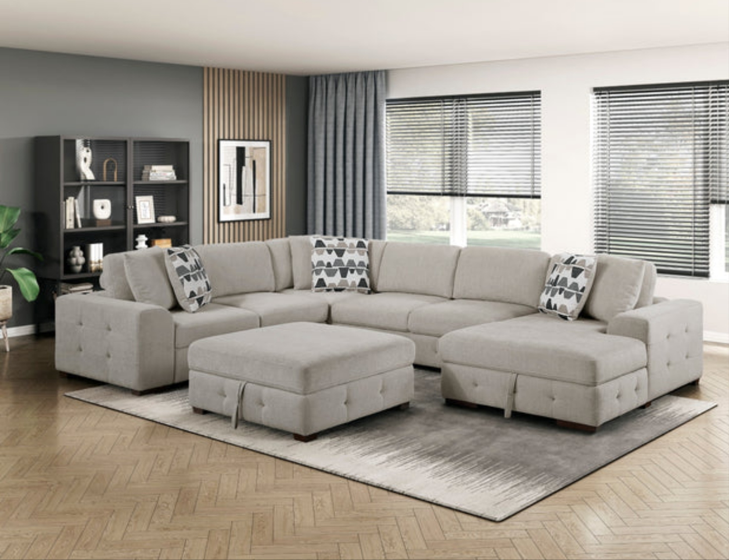 Raife Taupe 5pc Sectional with Right Chaise and Ottoman 9624