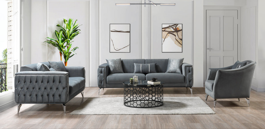 Belinda Gray Velvet Living Room Set