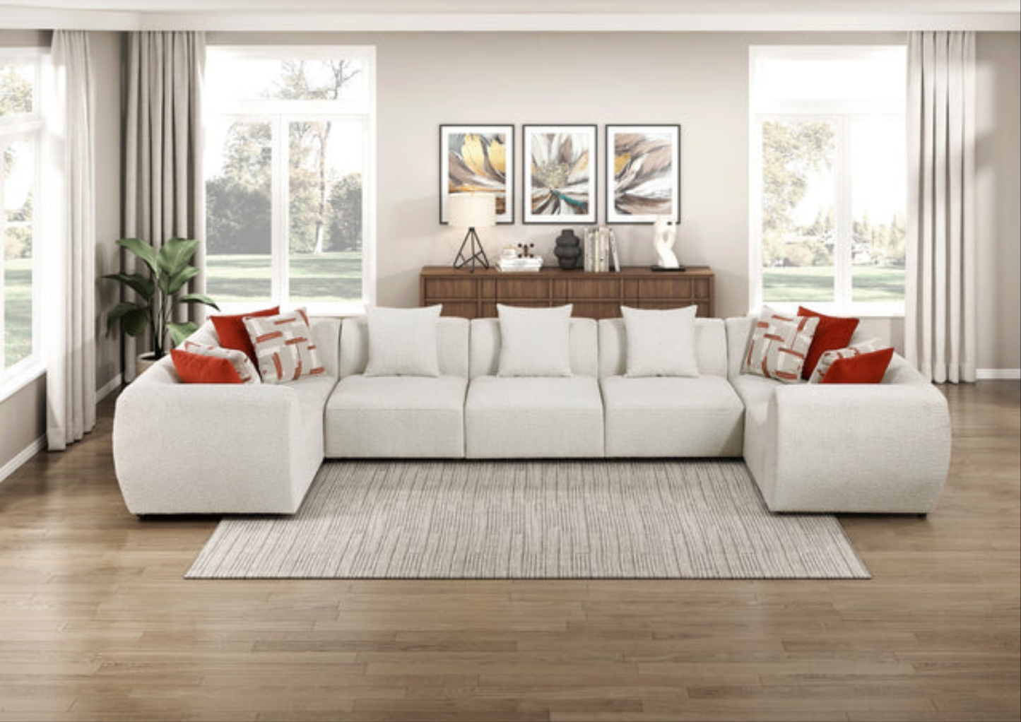 Franz Beige Chenille 7pc Modular Sectional 9969