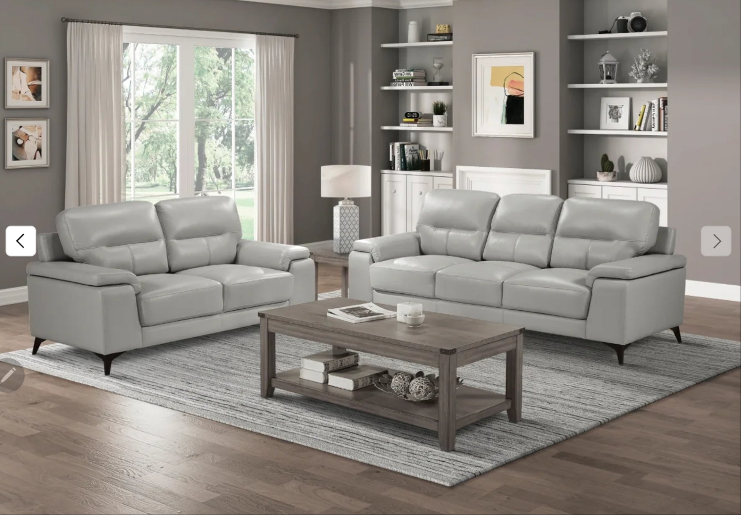 Mischa TOP GRAIN LEATHER  Grey Living Room Set 9514