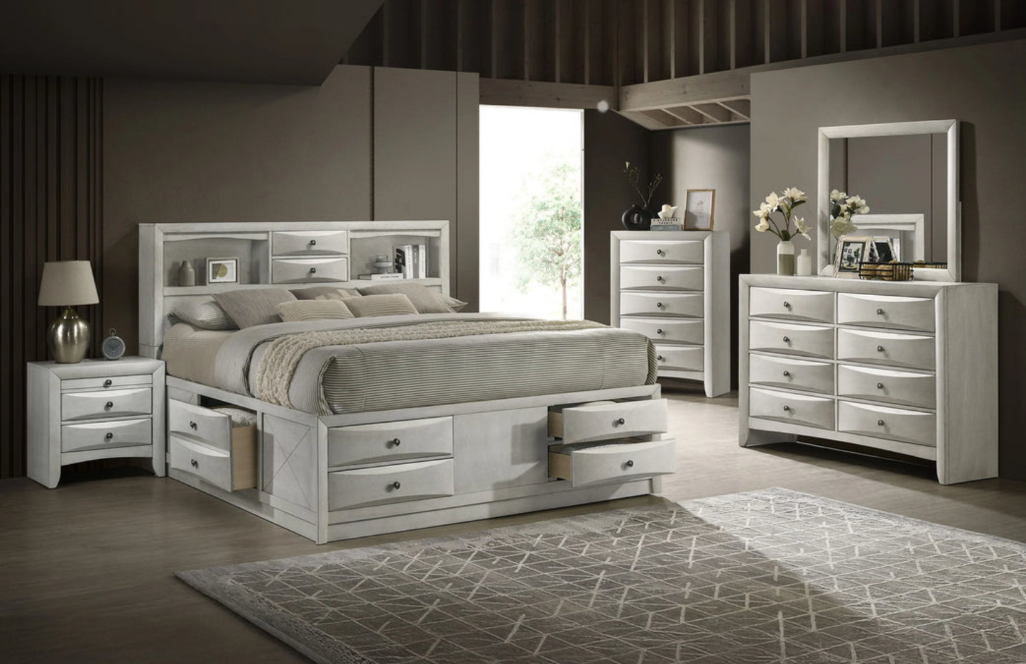 Emily White Storage Platform Bedroom Set | B4255