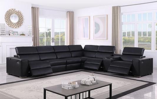 Picasso Black 3-POWER  Leather Match 7pc Sectional  MI631