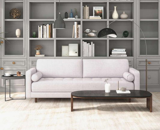 Anthony 88" Mid-Century Modern Beige Linen Sofa