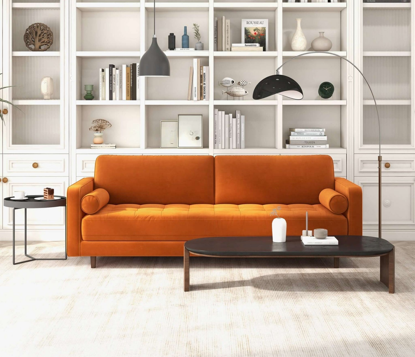 Anthony 88" Mid-Century Modern Burnt Orange  Velvet Sofa