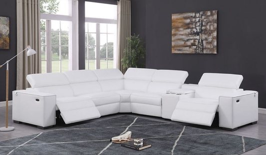 Picasso White 2-POWER  Leather Match 6pc Sectional  MI631