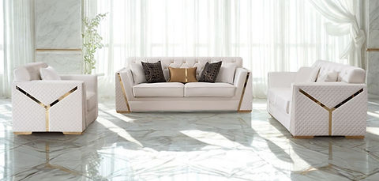 Hilena White/Gold Velvet Living Room Set S2401