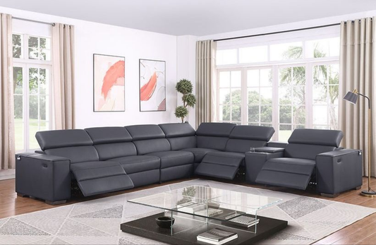 Picasso Dark Grey 3-POWER  Leather Match 7pc Sectional  MI631