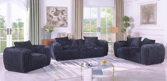 Eli Black Stripe Fabric Sofa and Loveseat S8809