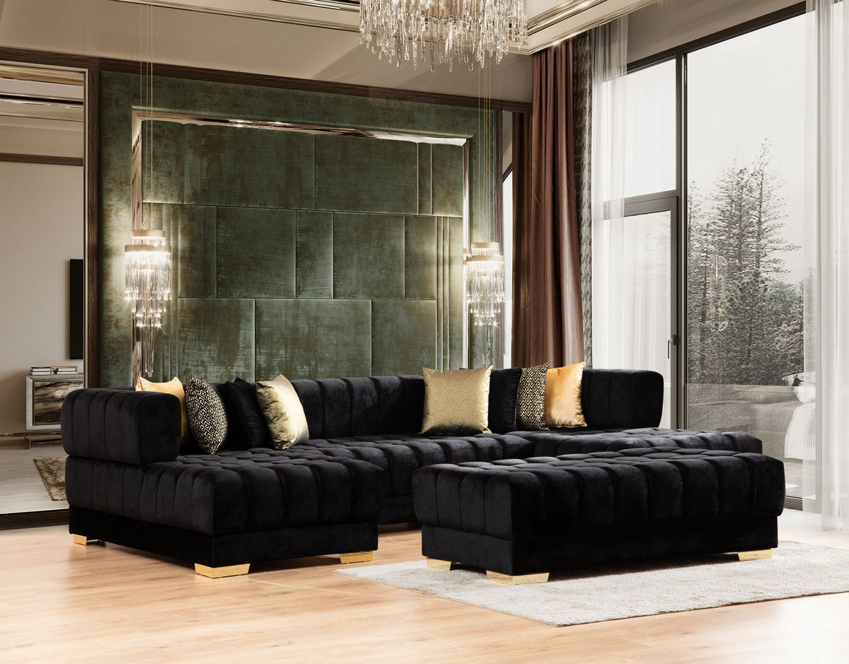 Ariana Black Velvet Rectangle Ottoman