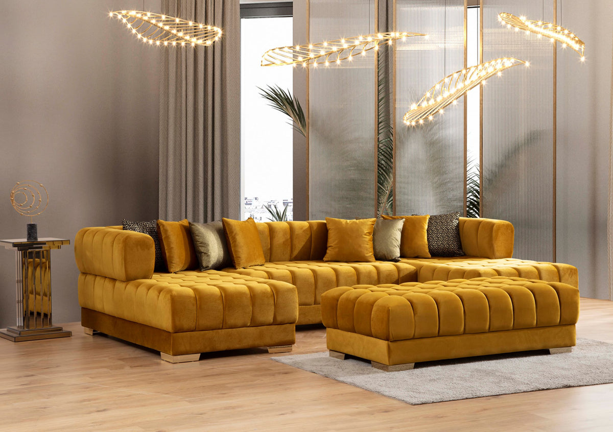 Ariana Mustard Velvet Rectangle Ottoman