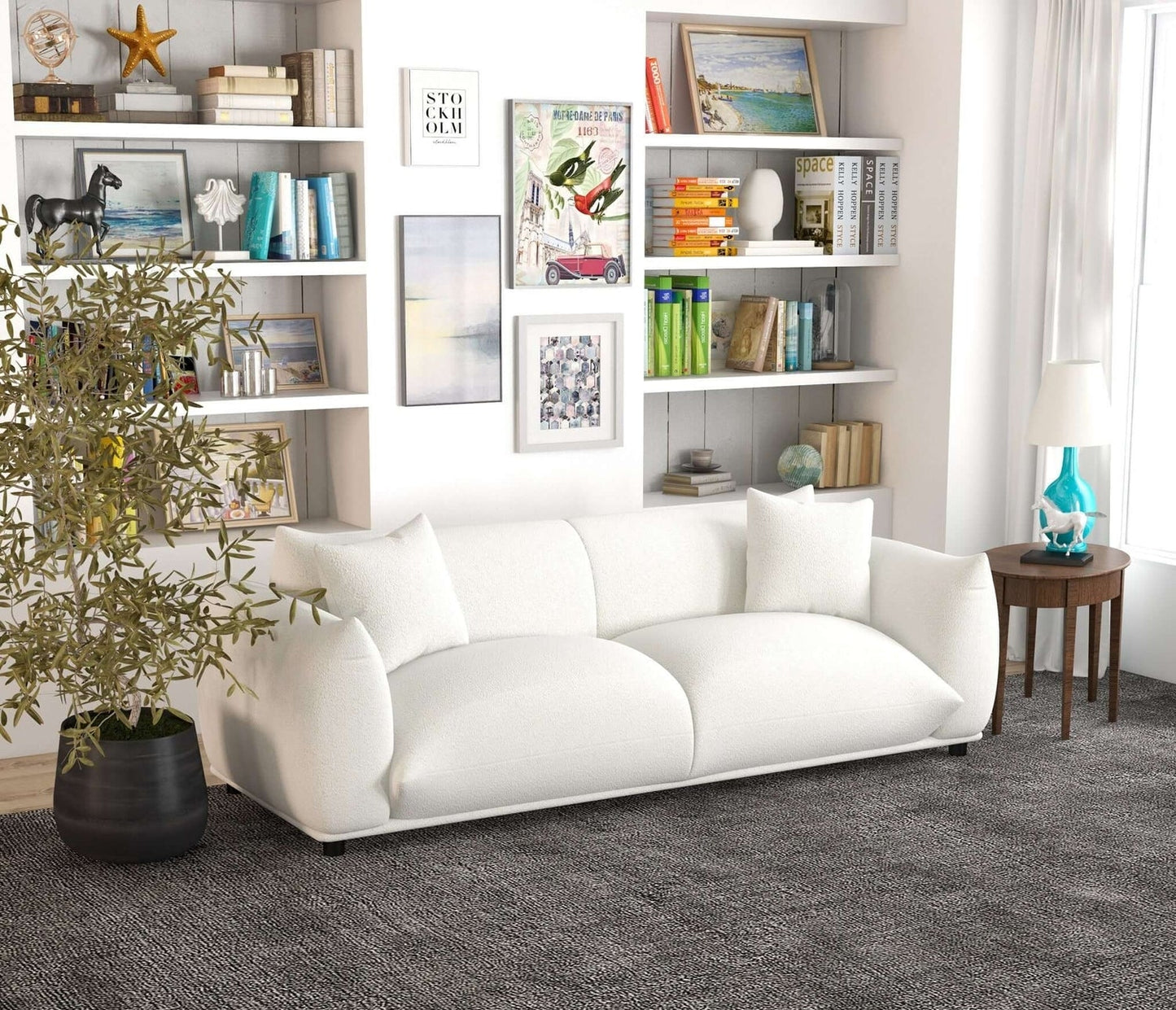 Emma 89" White Boucle Luxury Sofa