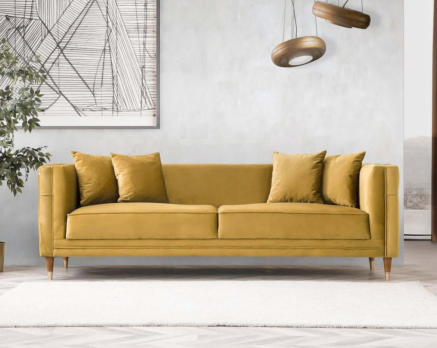 Edward 90" Mustard Velvet Sofa