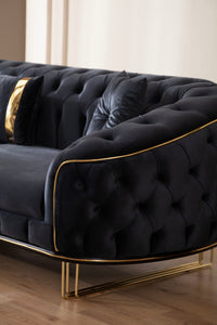Rome Black Velvet 3pc Living Room Set