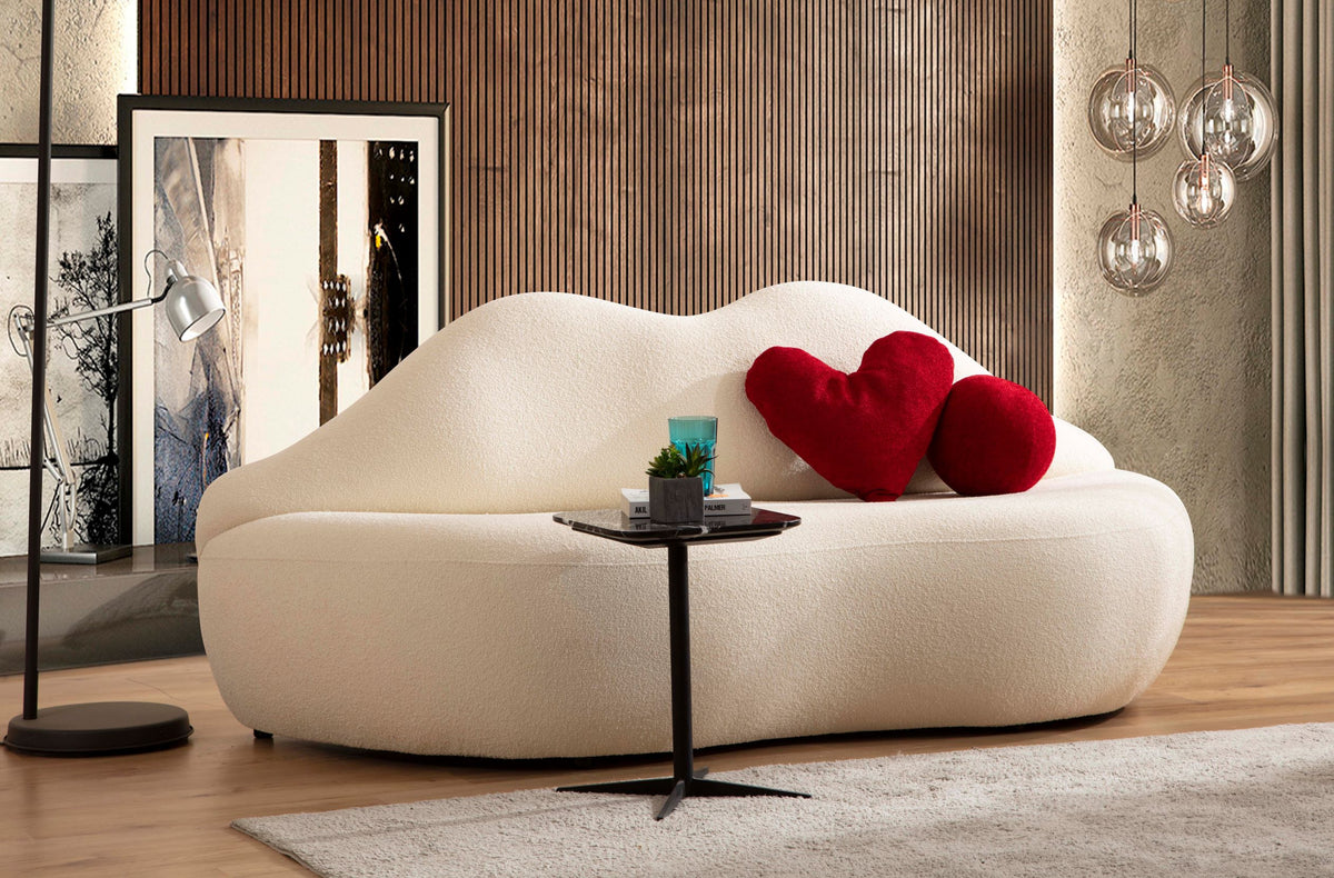 Lips Ivory Boucle Loveseat