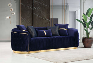 Paris Navy Blue Velvet Sofa and Loveseat