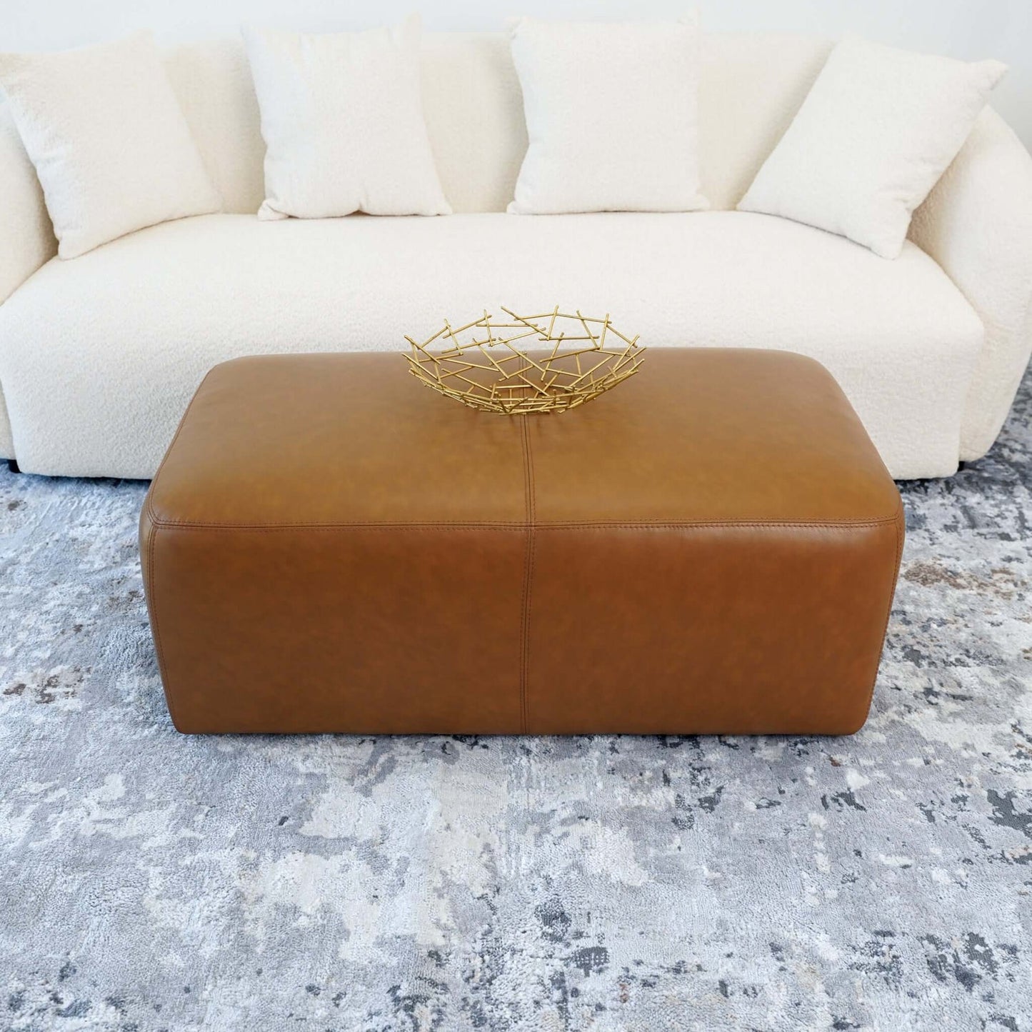 Arten Mid-Century Modern Tan Leather Ottoman