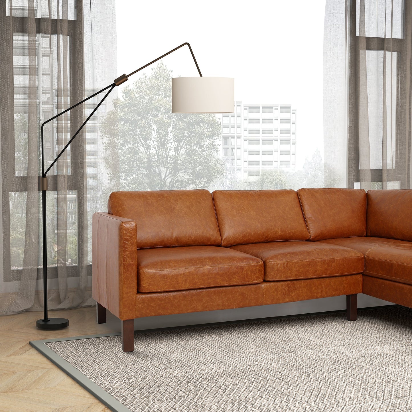 Juno Sectional Right Waxy Cognac Genuine Leather Sofa