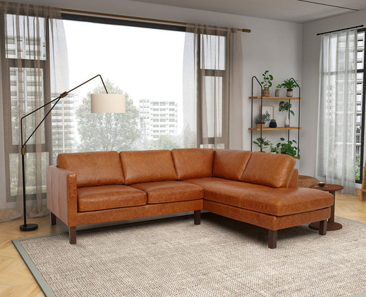 Juno Sectional Right Waxy Cognac Genuine Leather Sofa