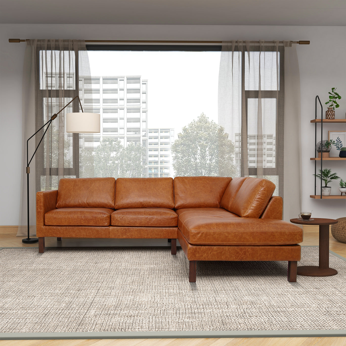 Juno Sectional Right Waxy Cognac Genuine Leather Sofa