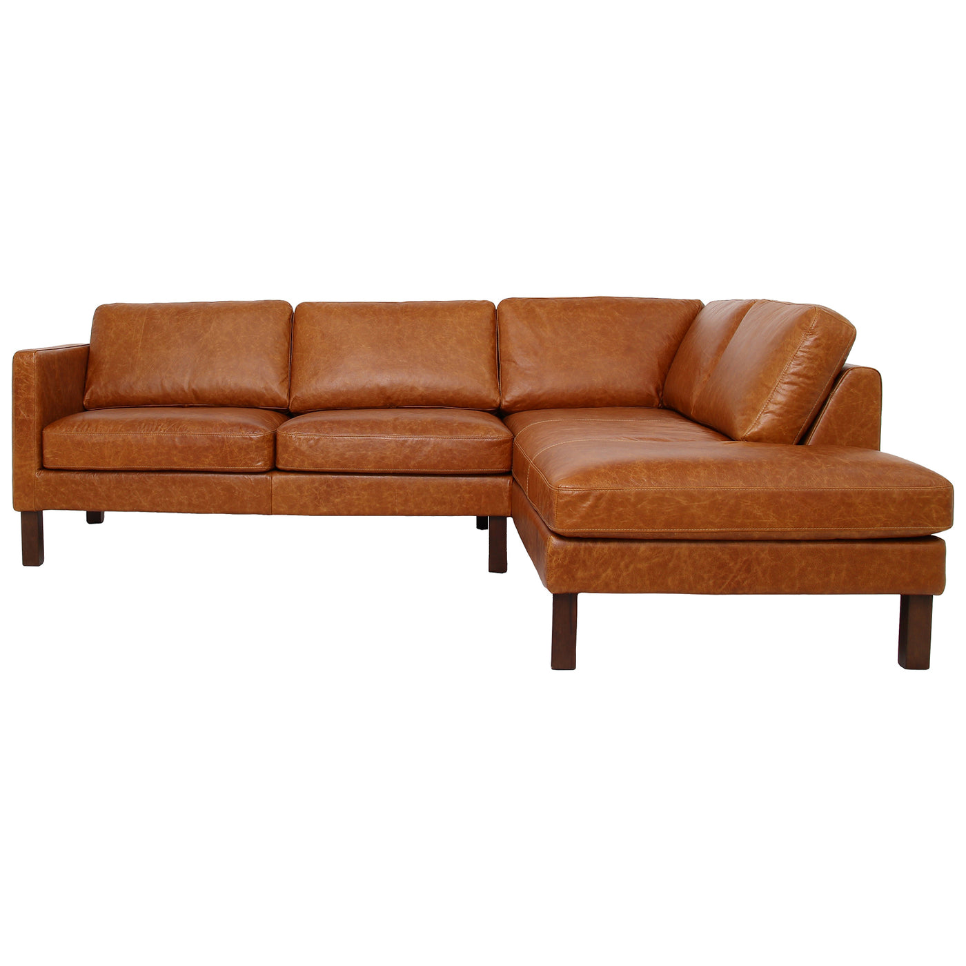 Juno Sectional Right Waxy Cognac Genuine Leather Sofa