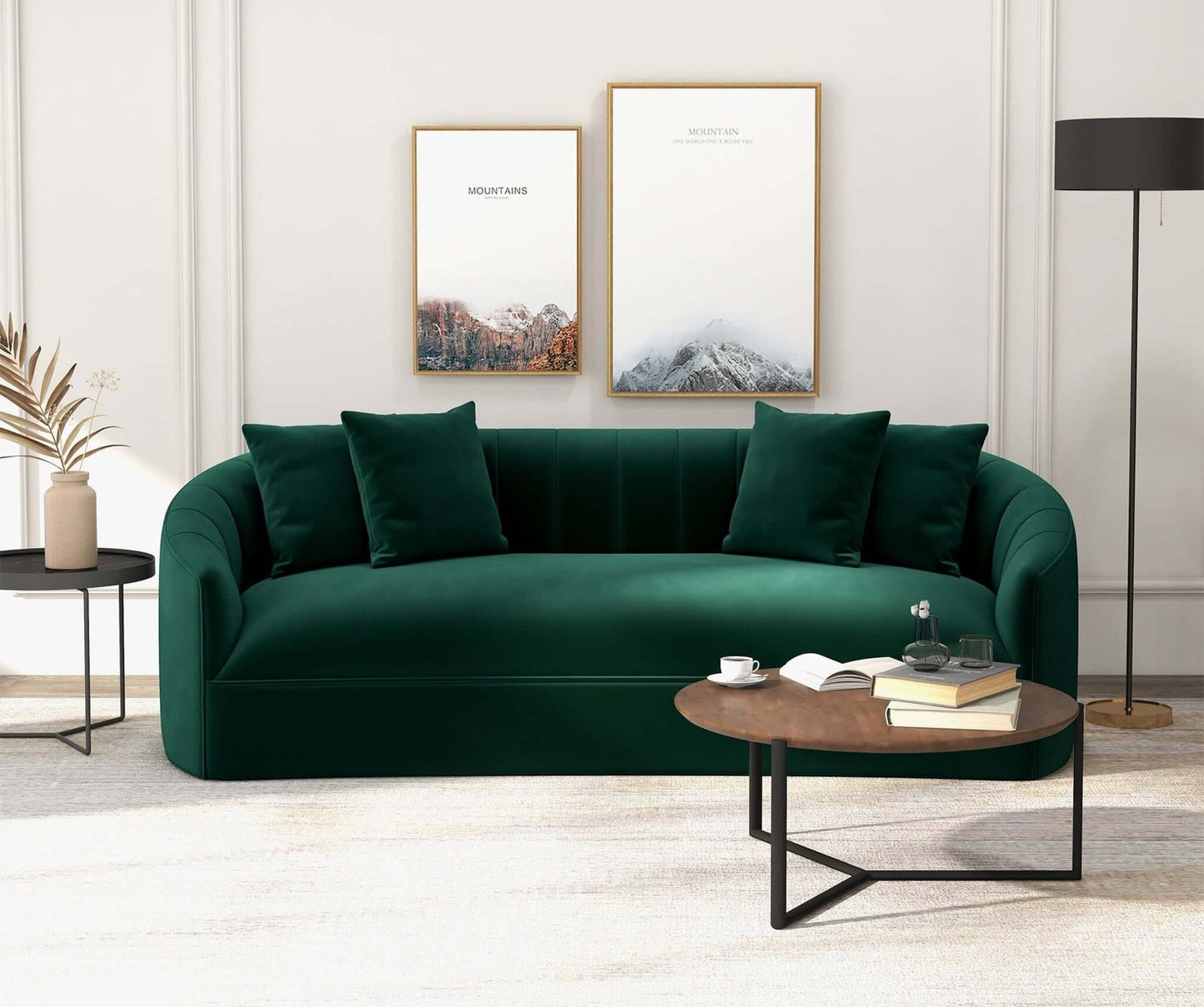 Kante 89" Mid-Century Modern Green Velvet Sofa