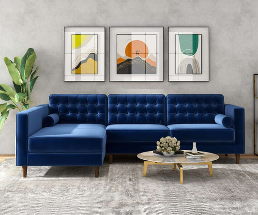 Christian 103" Mid-Century Modern Navy Velvet Sectional