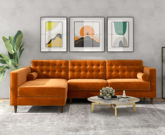 Christian 103" Mid-Century Modern Orange Velvet Sectional