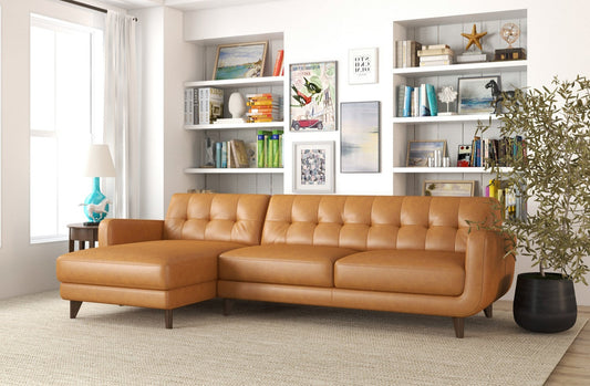 Allison Mid-Century Modern Tan Leather Sectional