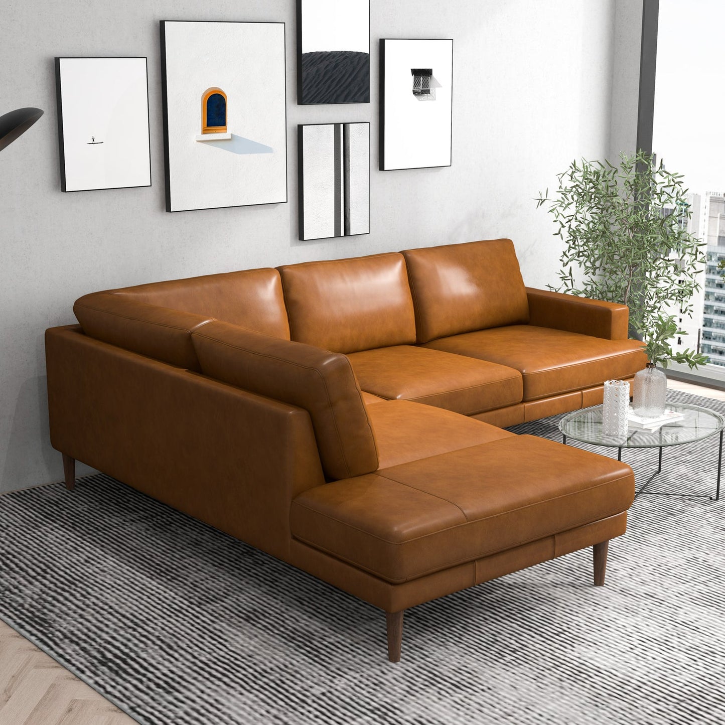 Maxwell Genuine Leather Cognac Tan Sectional