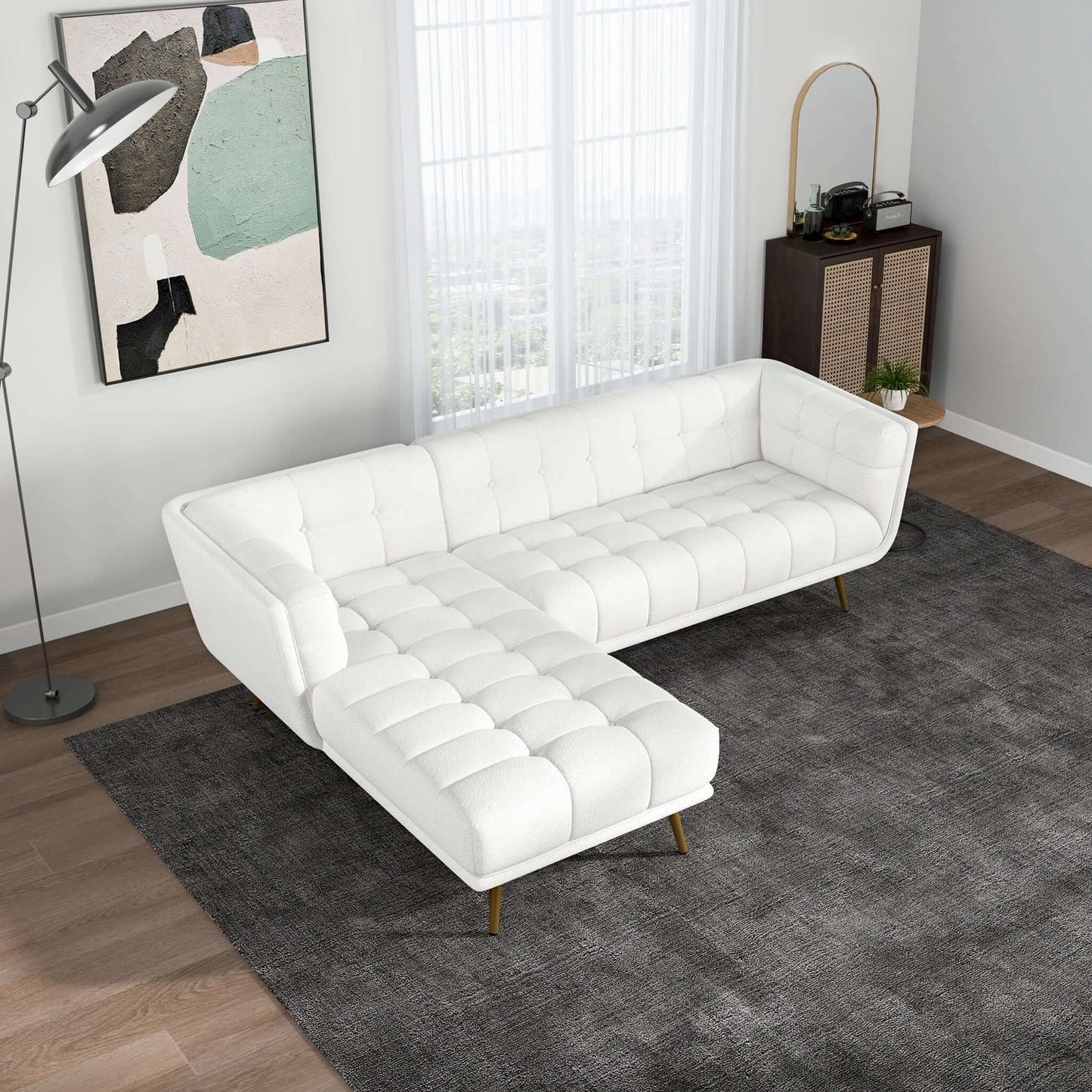 Addison 103" White Boucle L Shape Tufted Sectional