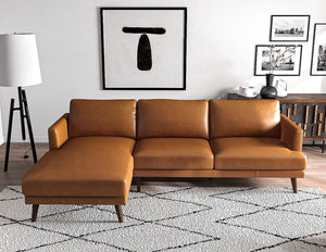 Lore Tan L-Shaped Genuine Leather Sectional