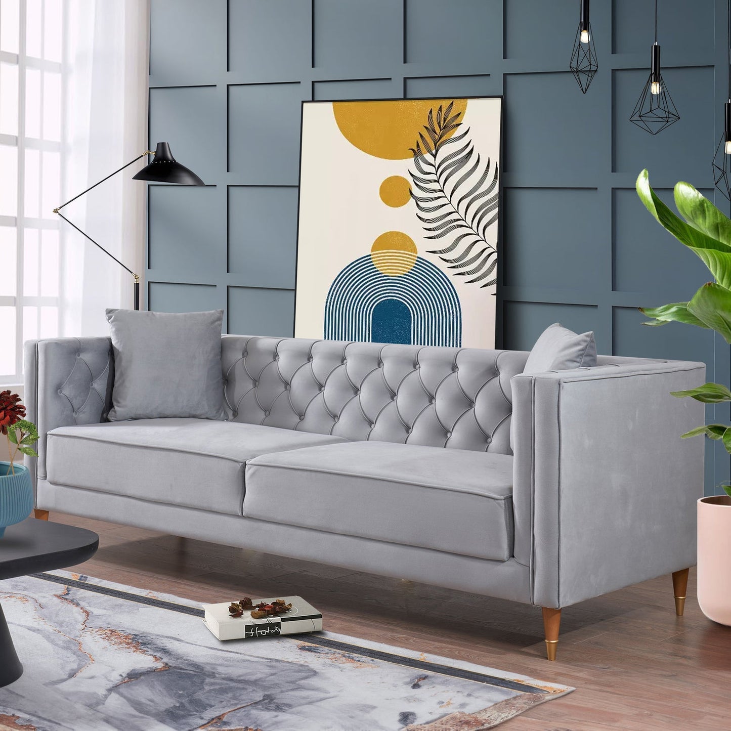 Autumn Modern Grey Velvet Sofa