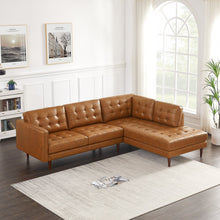 Load image into Gallery viewer, Lucco Cognac Modern L-Shaped Genuine Leather RAF Sectional
