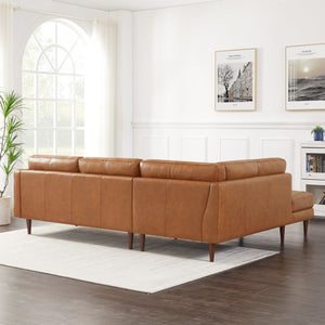 Lucco Cognac Modern L-Shaped Genuine Leather RAF Sectional