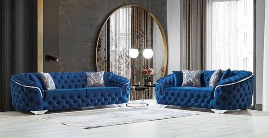 Lupino Blue Velvet Sofa & Loveseat