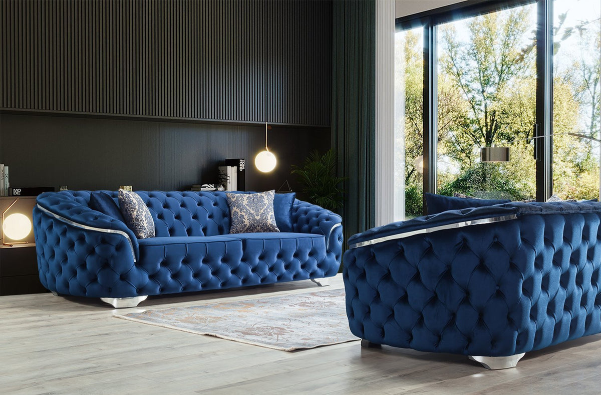 Lupino Blue Velvet Sofa & Loveseat