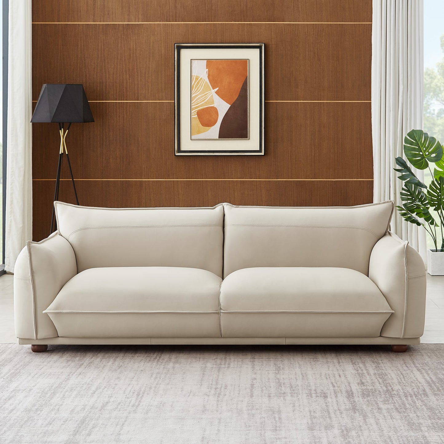 Emma 89" Cream Leather Luxury Sofa