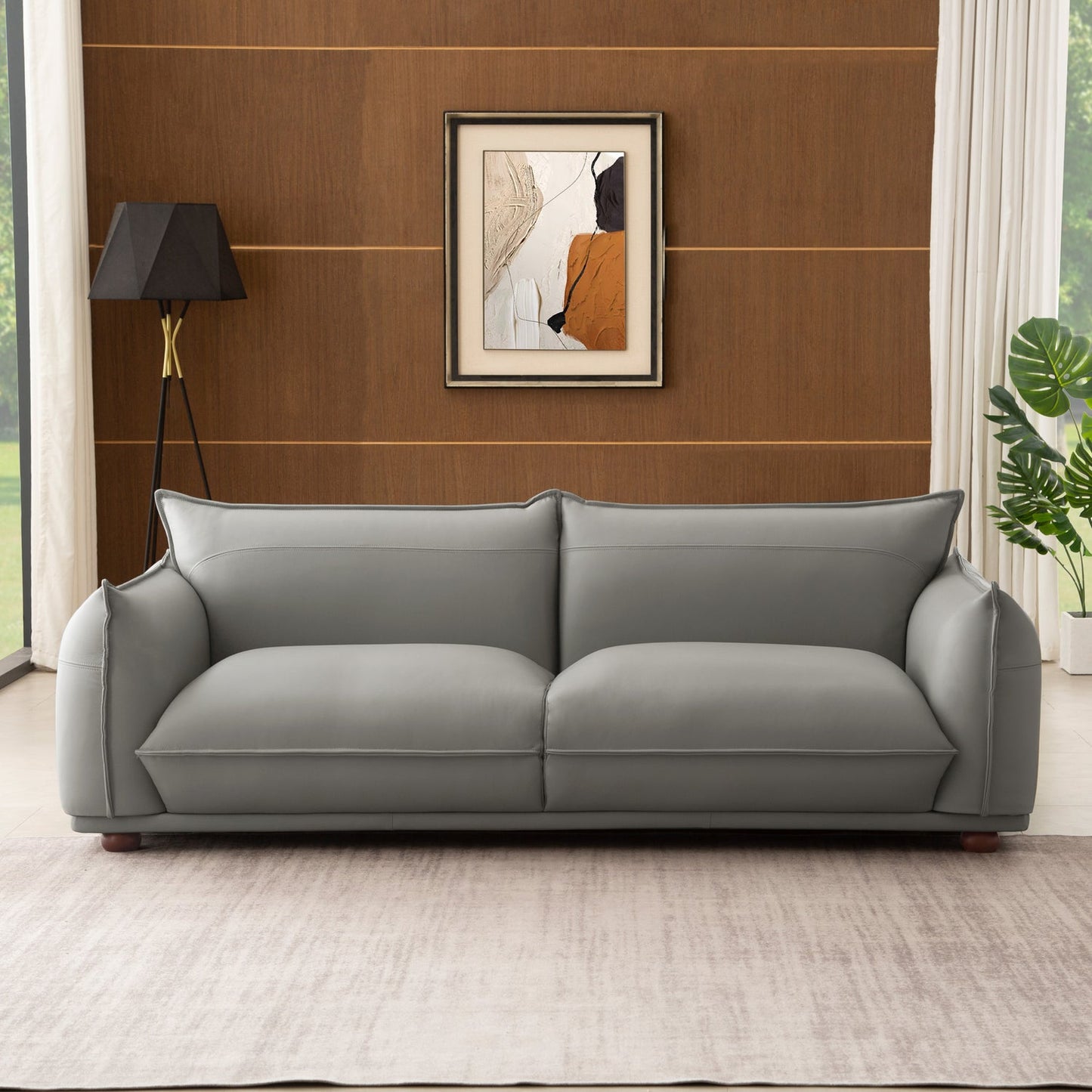 Emma 89" Gray Leather Luxury Sofa